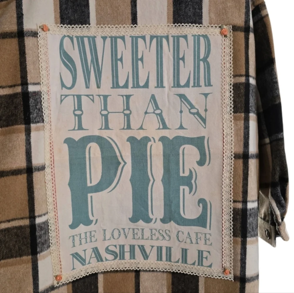 Hand Crafted Upcycled Sweeter Than Pie Flannel Shacket Size XXL NWT - Picture 9 of 11